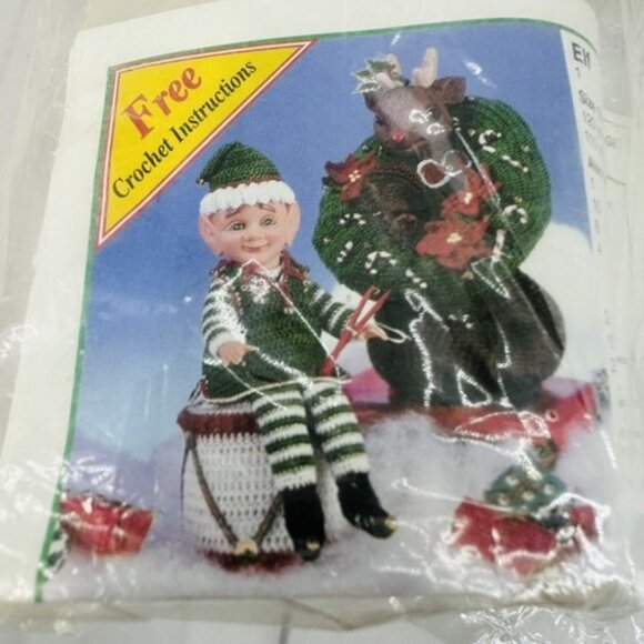 Vintage Fibre Craft 5.5" Elf Air Freshener Doll 3419 Christmas Holliday Crochet - Picture 3 of 8